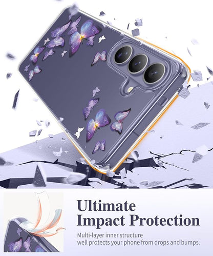 GVIEWIN for Samsung Galaxy S26 Plus Case, Clear Floral Slim Shockproof Protective Women Phone Case, Non-Yellowing, with Screen Protector&Camera Lens Protector for S26 Plus 6.7", Alluring Butterfly
