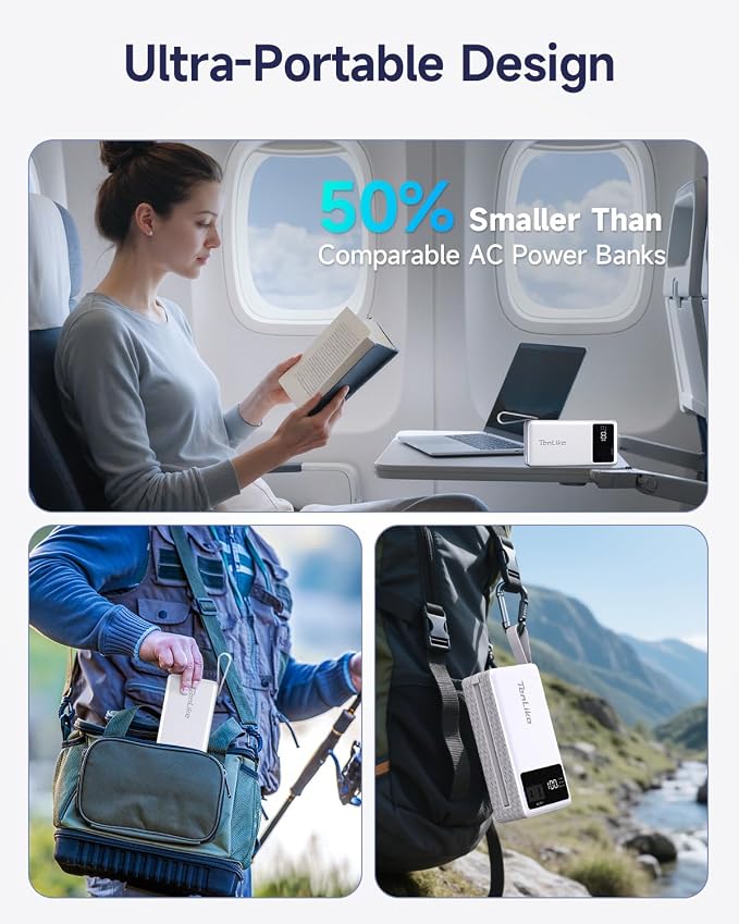 Power Bank with AC Outlet 99.9Wh Portable Power Stationr Camping Essentials Small Electric Generator Large Lithium Battery with 110V 80W Rated AC Plug in Output 60W Type-C Outdoor Emergency, White