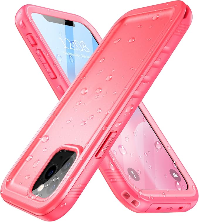 SPORTLINK Compatible with iPhone 12 Pro Max Waterproof Case - Built in Screen Protector Full Body Shockproof Dustproof IP68 Waterproof Case for iPhone 12 Pro Max 6.7 Inch Pink