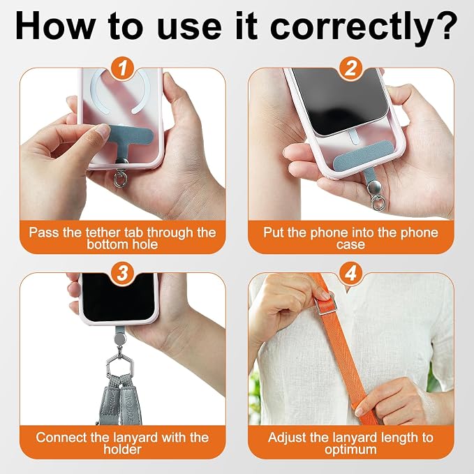 Phone Lanyard Crossbody with 2 Phone Tabs, Adjustable Anti Theft Phone Strap for iPhone & Android, Universal Skin-Friendly Cell Phone Neck Lanyard for Travel Hiking Cycling Shopping (Orange)