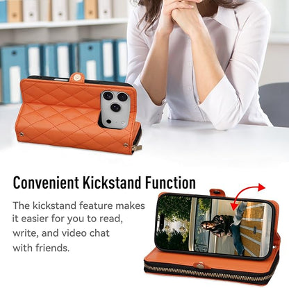 Rssviss Crossbody Case for iPhone 17 Pro Case Wallet, RFID Blocking Leather with Card Holder Kickstand, Handbag Zipper Flip Cover with Wrist Strap for iPhone 17 Pro Men Women 6.3", Orange