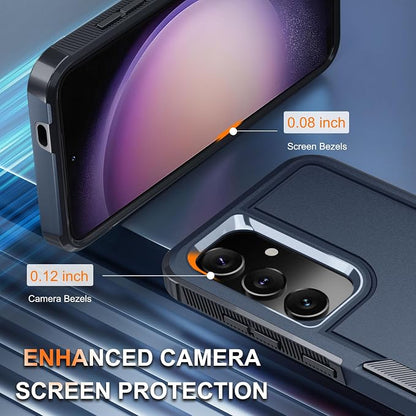 RMOCR Case for Samsung Galaxy S25 Plus, Full Body Heavy Duty Rugged Shockproof Protective Phone Cover with Lanyard Strap, Tempered Glass Screen Protector and Camera Lens Cover, Navy Blue
