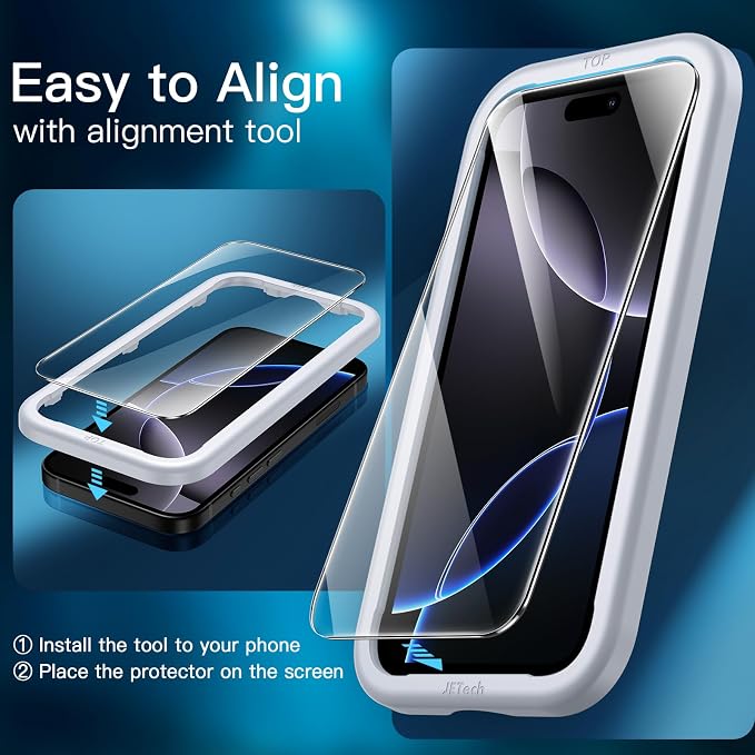 JETech 5 in 1 Matte Case for iPhone 16 Pro Max 6.9-Inch with 2-Pack Each Tempered Glass Screen Protector and Camera Lens Protector, Translucent Back Shockproof Phone Cover (Black)