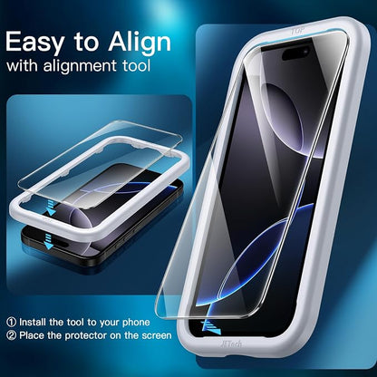 JETech 5 in 1 Matte Case for iPhone 16 Pro Max 6.9-Inch with 2-Pack Each Tempered Glass Screen Protector and Camera Lens Protector, Translucent Back Shockproof Phone Cover (Black)