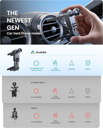 andobil Universal Car Phone Holder [Round Vent Friendly] Phone Mount for Car Circle Vent, Sturdy Clip 360° Rotation Cell Phone Car Holder Mount for Ford Mercedes Benz Toyota BMW fit iPhone Samsung