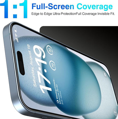 EZ-GLAZ- 4 Pack for iPhone 15 Screen Protector [6.1"] With 2 Pack Camera Lens Protector, 9H+ Hardness 12FT Military Grade Shatterproof Scratch Resistant Durable Tempered Glass Film with Flawless Fit Kit, HD Clear