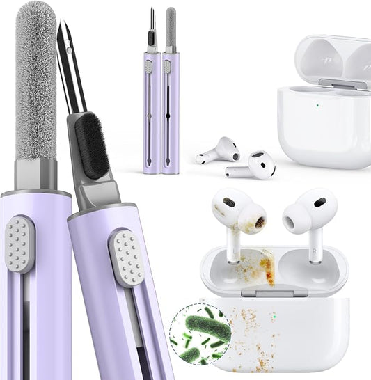 【1 Pack】 Cleaner Kit for Airpods 4 Case,Cleaning Kit Pen Shape with Soft Brush Flocking Sponge Tool for Bluetooth Earphones Headphones Charging Case,Phone,Camera and Computer(Purple)