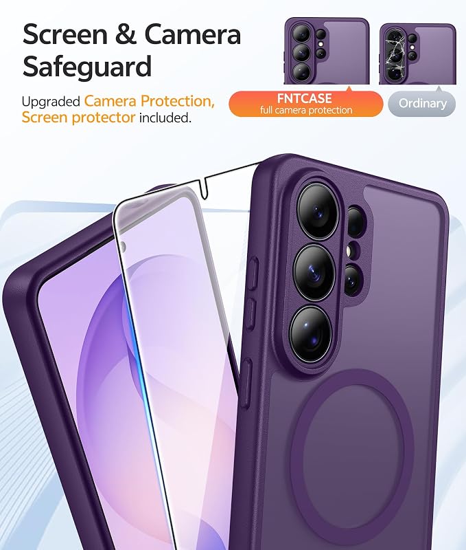 FNTCASE for Samsung Galaxy S26-Ultra Case: [Fit for Magsafe] [Full Camera Protection] Translucent Matte Cases with [Screen Protector] Military Grade Shockproof Protective Phone Cover - Purple