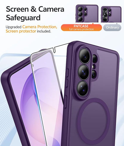 FNTCASE for Samsung Galaxy S26-Ultra Case: [Fit for Magsafe] [Full Camera Protection] Translucent Matte Cases with [Screen Protector] Military Grade Shockproof Protective Phone Cover - Purple