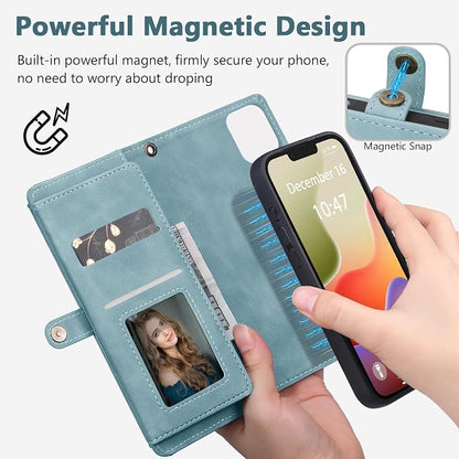 Wallet Case for iPhone 14 Plus with Card Holder/Crossbody Wallet/Strap| RFID Blocking | Magnetic | Kickstand | Detachable | PU Leather Phone Case for iPhone 14 Plus,6.7 in,Blue