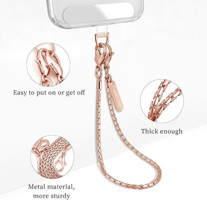 MOUTAKEY Phone Wrist Strap Metal Phone Chain Wristlet Strap Detachable iPhone Lanyard Wrist with 2 Tether Tabs iPhone Charm strap For Women girls Shopping Traveling Party Walking