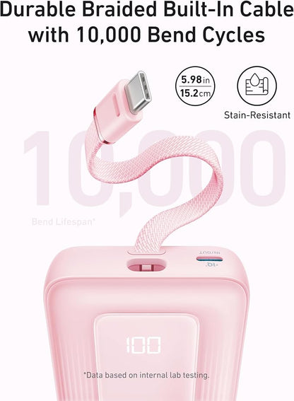 Anker Zolo Power Bank (2025 Upgraded Version), 20,000mAh 30W High-Speed Portable Charger with Built-in USB-C Cable, Battery Pack for iPhone 17/16 / 15 Series, Galaxy, and More