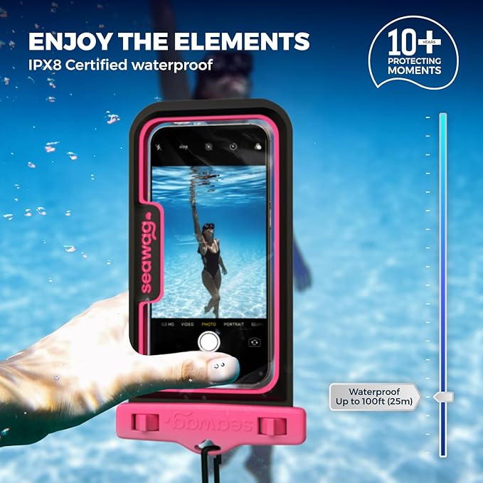 SEAWAG Next Waterproof Phone Case with Lanyard, Floating IPX8 Pouch for iPhone 17 16 Pro Max 15 14 13 12 11 and Samsung Galaxy S25 S24, Beach Cruise Travel Essentials, 1 Pack Pink