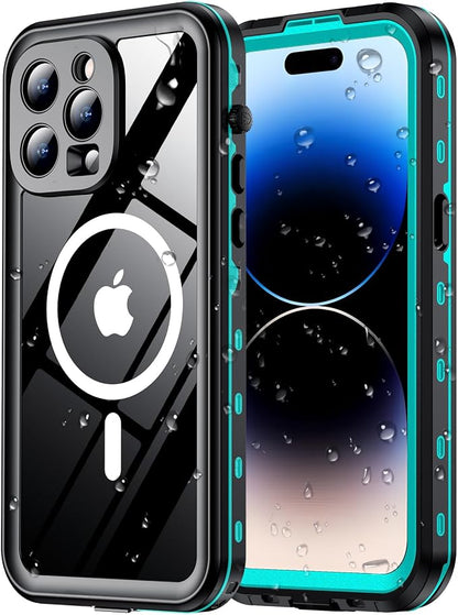 Temdan Magnetic for iPhone 14 Pro Case Waterproof [Compatible with MagSafe] [IP68 Underwater] [Built-in Camera Lens & Screen Protector] Full Body Shockproof Phone Case Blue