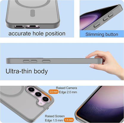 Pilaru for Samsung Galaxy S23 Case [Compatible with Magsafe] Translucent Matte Magnetic S23 Phone Case,SlimThin Duty Shockproof Protection Cover with 2pc HD Screen Protector for S23-Gray