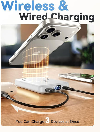 Magnetic Portable Charger, 10000mAh for Magsafe Battery Pack, 20W Fast Charging Power Bank, Travel Essential of Wireless Charger Compatible with iPhone 17/16/15/14/13 Pro/Max/Air/Plus-White
