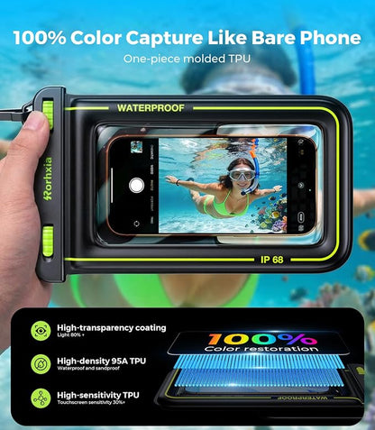 Rorhxia [Glow-in-the-dark] IP68 Waterproof Phone Pouch Double Space, Floating Waterproof Phone Case with Lanyard Phone Dry Bag for iPhone 17 Pro Max 16 15 14 S26 S25 Travel Beach & Water Adventures