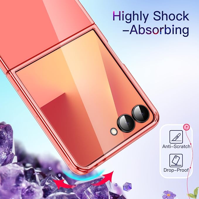 JETech Clear Case for Samsung Galaxy Z Flip 7, Coralred | Crystal Clear Back, Hard PC Construction, Slim Fit, Shockproof Protection