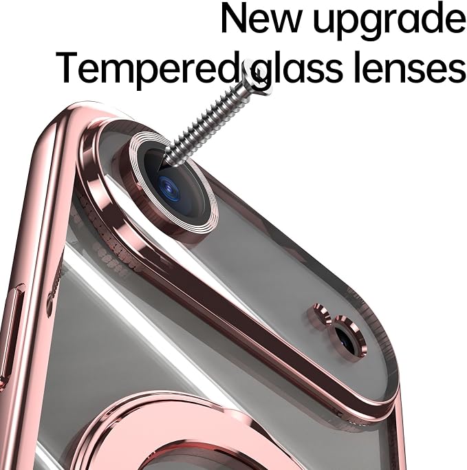 LXK Magnetic Invisible Stand for iPhone 17 Air Case 6.5" Compatible with MagSafe, Military-Grade Protection, with Camera Protector, Clear Scratch-Resistant Back Cover for iPhone 17 Air - Pink