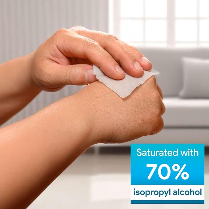 Alcohol Wipes Individually Wrapped - 100 Sterile Alcohol Prep Pads Saturated with 70% Isopropyl - Skin Prep Swabs for First Aid, Injections, Nails, and Medical Use - Large