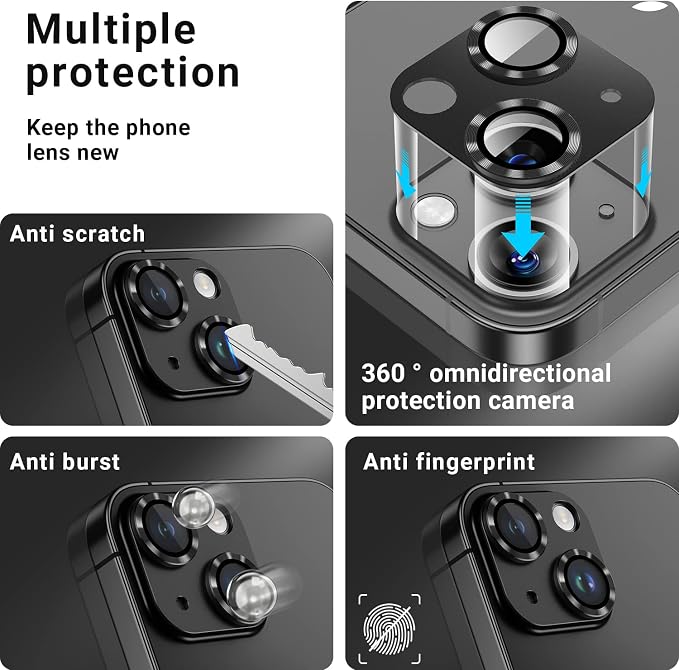 Korecase for iPhone17 /iPhone 16 /iPhone 16 Plus Camera Lens Protector, Anti Scrach HD Tempered Glass Camera Screen Protector Cover, Aluminum Alloy Whole Lens Film Case Friendly,Silver