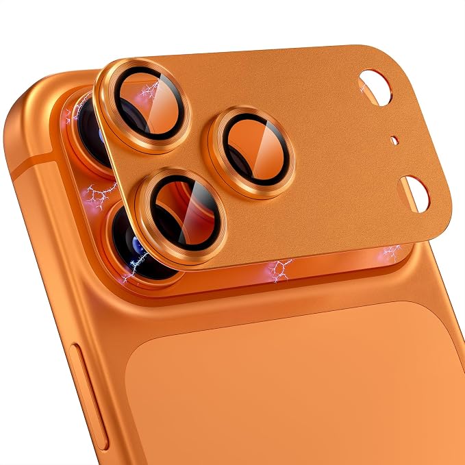 Choiche Compatible for iPhone 17 Pro Camera Lens Protector, Strong Adsorption Camera Cover with 9H Tempered Glass Lens Screen Protector Metal Ring Decoration Accessories 6.3-inch (Orange)