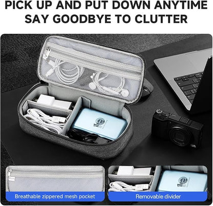 Teskyer Tech Organizer Pouch with Handle, Dark Grey | Water-Resistant Fabric, Adjustable Dividers, Multiple Compartments, Protective Lining, Travel and Office Use
