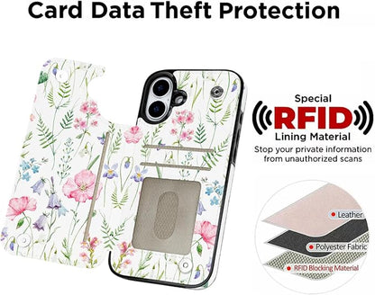 uCOLOR for iPhone 17 Wallet Case with Card Holder PU Leather RFID Blocking Design iPhone 17 flip case for Women Men Magnetic Clasp Kickstand Design 6.3 inch (Pink Flowers)