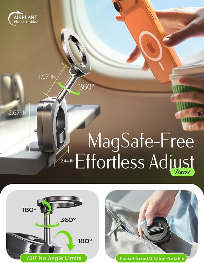 LISEN Airplane Travel Essentials for Women Men Magnetic Phone Stand Holder for Desk Phone Mount MagSafe Travel Accessories Flying Long Flight Airplane Gadgets Gifts for Men