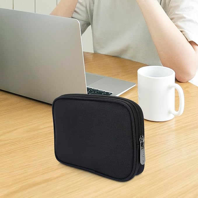 E-Tree Travel Tech Organizer Bag (8.66" x 5.51") – Canvas Electronics Accessories Case for Mouse, USB-C Charger, Cables, Power Bank, SSD, Dongle, Hub & Earphone | Toiletry & Cosmetics Pouch | Black