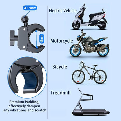 Motorcycle Phone Mount, Bike Phone Holder Handlebar for iPhone Samsung Android 4-7" Smartphones, Cell Phone Clamp, E-Bike Scooter Golf Cart Accessories kit