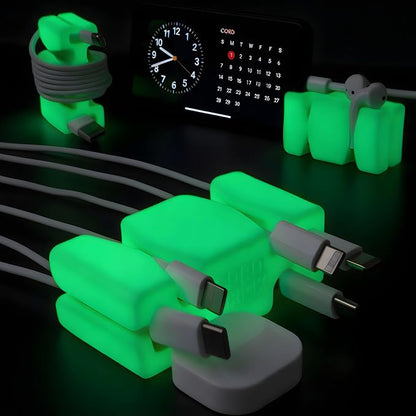 CordBrick 4PK Glowing Silicone + Steel Weighted Cable Holders for Nighstands, Cord Wraps for Travel, Unique iPhone Accessories. Small Graduation Gift for High Schoolers. Gadget for Teens. Green Glow