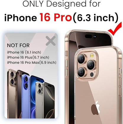 3 in 1 for iPhone 16 Pro Case Clear,[Yellowing-Resistant Acrylic Back] Screen Protector *1 & Camera Lens Protector*1, Shockproof for iPhone 16 Pro Phone Case 6.3 inch Clear