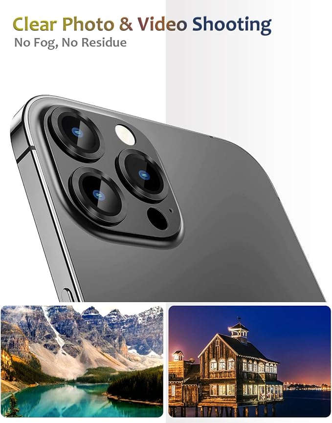 Compatible for iPhone 14 Pro/iPhone 14 Pro Max Camera Lens Protector Metal 9H Tempered Glass Camera Cover Support LIDAR Scanner, Anti-Explosion (Black)