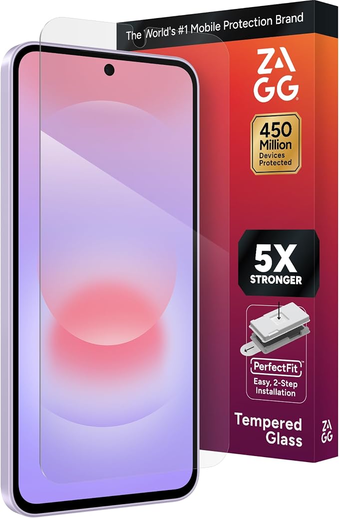 ZAGG Glass Elite Samsung Galaxy A37 5G Screen Protector - 5x Stronger Tempered Glass, Fingerprint Scanner Compatible, 30% Recycled Glass, InvisibleShield, Easy Install PerfectFit