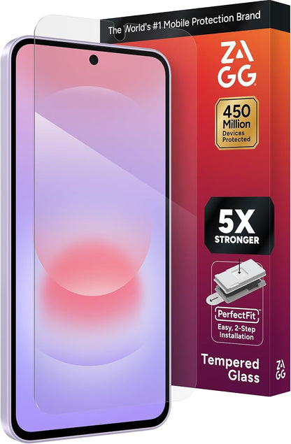 ZAGG Glass Elite Samsung Galaxy A37 5G Screen Protector - 5x Stronger Tempered Glass, Fingerprint Scanner Compatible, 30% Recycled Glass, InvisibleShield, Easy Install PerfectFit