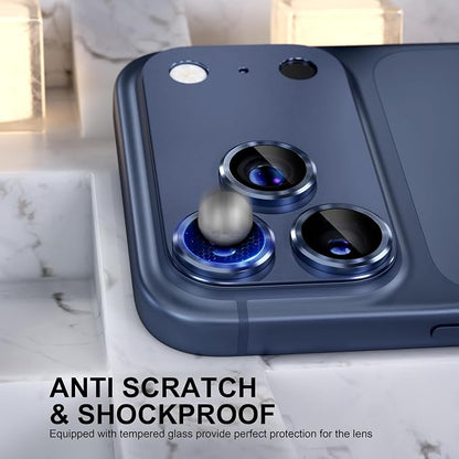 Choiche Compatible for iPhone 17 Pro Camera Lens Protector, Strong Adsorption Camera Cover with 9H Tempered Glass Lens Screen Protector Metal Ring Decoration Accessories 6.3-inch (Blue)
