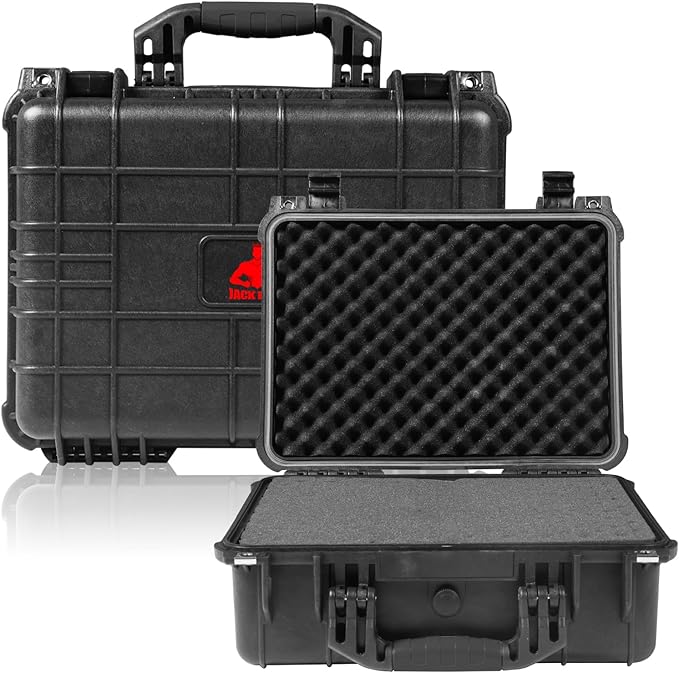Jack Boss 16x 12.8x 6.8 Inch Hard Case, Portable Weather Waterproof Protective Camera Case with Customizable Foam, Fit Use of Drones, Camera, Equipments, Black