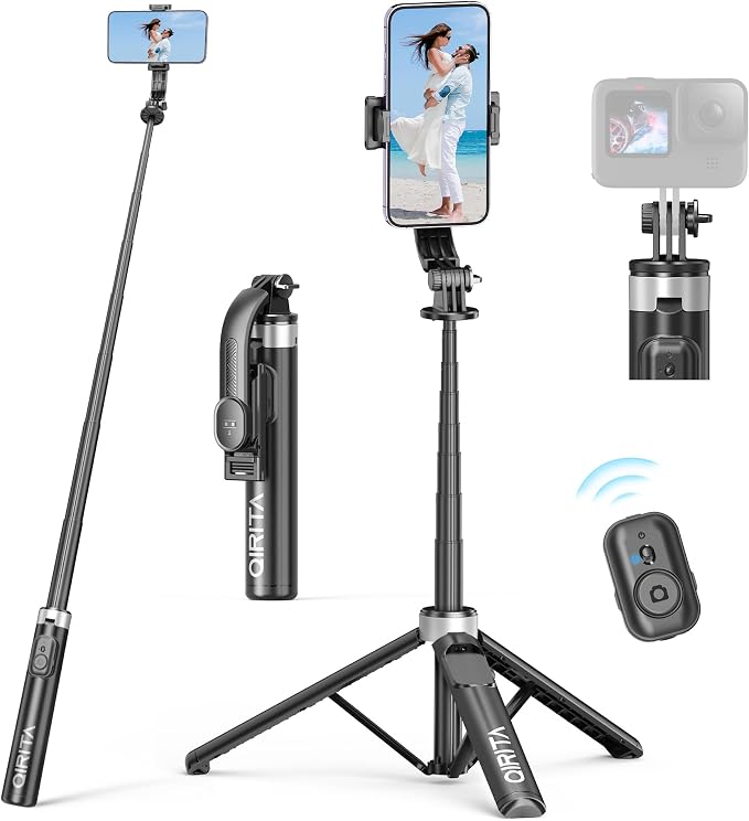 51" Selfie Stick Tripod, Extendable Cell Phone Stand with Remote, Aluminum Alloy Smartphone Travel Tripod Phone Stand for iPhone 15/14/13/12 Pro Max, Samsung, Huawei, GoPro