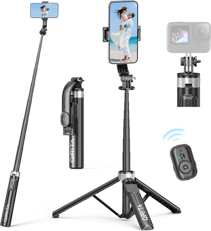 51" Selfie Stick Tripod, Extendable Cell Phone Stand with Remote, Aluminum Alloy Smartphone Travel Tripod Phone Stand for iPhone 15/14/13/12 Pro Max, Samsung, Huawei, GoPro