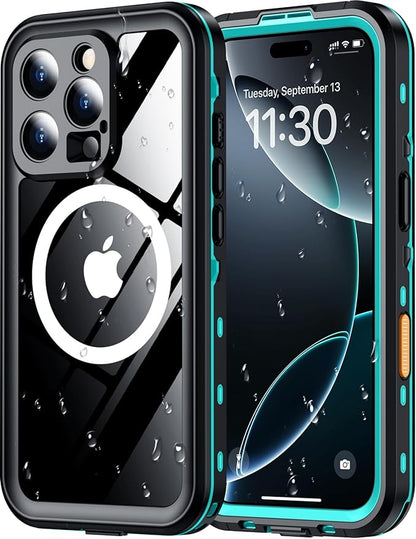 Red2Fire for iPhone 16 Pro Max Case Waterproof, [Built-in Screen Protector & Camera Protector][Compatible with MagSafe][Full Body Shockproof][IP68 Waterproof][Dustproof] Phone Case 6.9" Blue/Clear