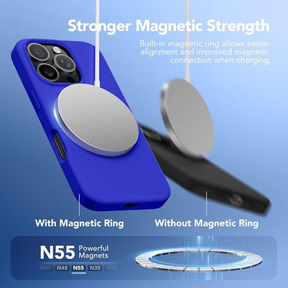 GONEZ Magnetic for iPhone 16 Pro Max Case, Compatible with MagSafe, Liquid Silicone Case, with Screen Protector + Camera Protector, Full Body Protective Shockproof Phone Cover 6.9", Cobalt Blue