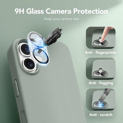 GONEZ Magnetic for iPhone 17 Case, Compatible with MagSafe, [Screen Protector + Camera Lens Protector], Liquid Silicone Anti-Scratch Shockproof Protective Phone Case 6.3 inch, Calke Green