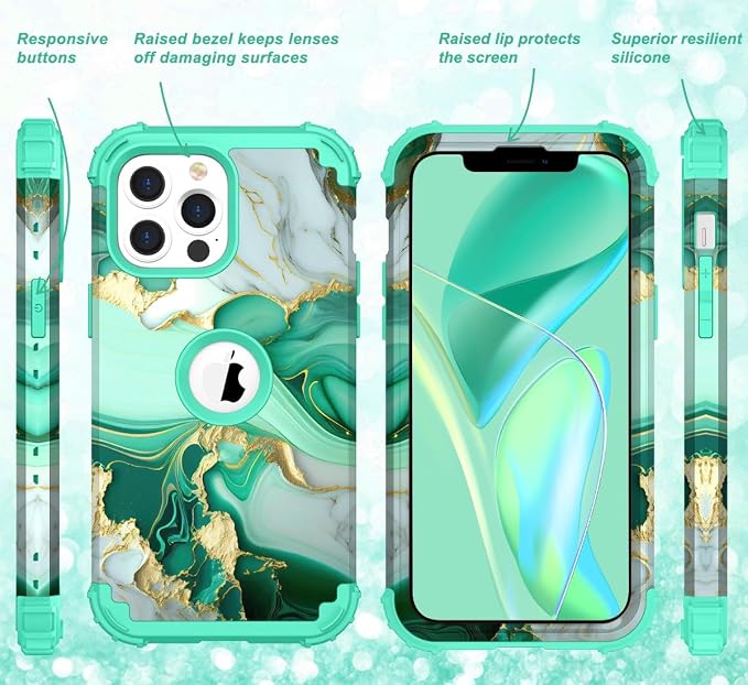 Hocase for iPhone 13 Pro Max Case, Heavy Duty Shockproof Protection Soft Silicone Rubber Bumper+Hard Plastic Hybrid Protective Case for iPhone 13 Pro Max (6.7") 2021 - Mint Green