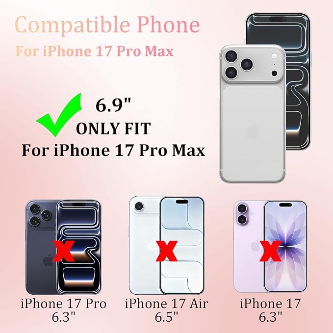 Magnetic Bow Case for iPhone 17 Pro Max,with Screen Protector & Camera Lens Protector, Slim Clear Phone Cover Anti-Yellowing Shockproof Protective Cover for Women Girl - Pink
