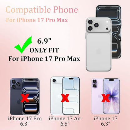 Magnetic Bow Case for iPhone 17 Pro Max,with Screen Protector & Camera Lens Protector, Slim Clear Phone Cover Anti-Yellowing Shockproof Protective Cover for Women Girl - Pink