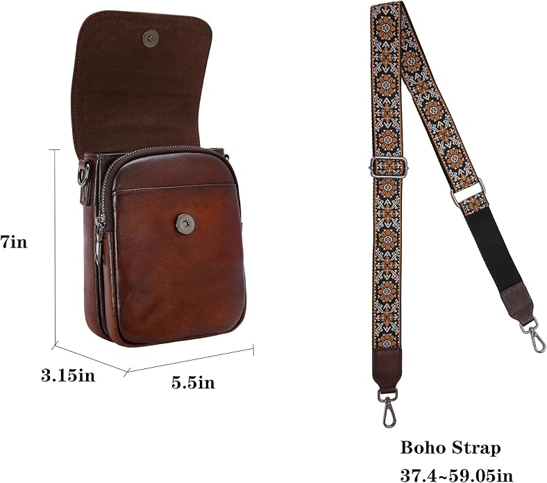 HESHE Leather Small Crossbody Bags for Women RFID Blocking Cell Phone Purse Anti-Theft Travel Bag with wide Straps