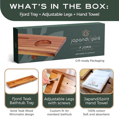 Teak Bathtub Tray for Tub 29” | Bath Tub Tray Wood for Small Tubs, Bath Tray for Tub, Bathtub Trays for Tub, Bath Table Tray for Home Spa | Fjord by JapandiSpirit