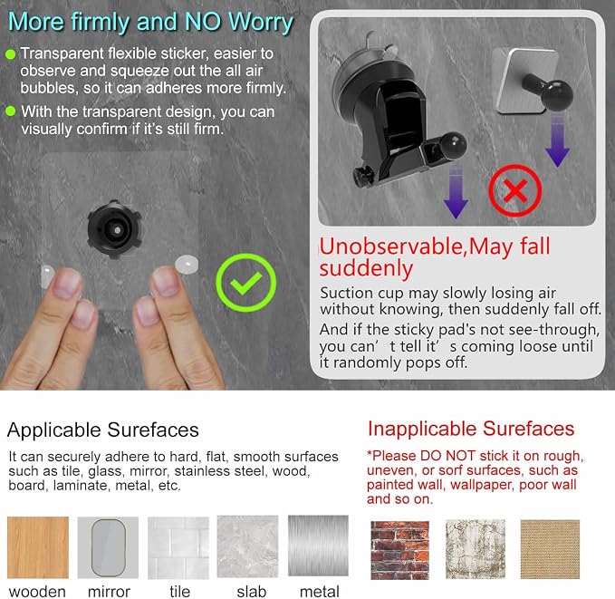 OCEANLOVE Wall Mount Universal Phone Holder, Self-Adhesive, Rotatable Ball, Waterproof, for iPhone Samsung, Google, All Smartphones, Shower Mirror Title Car Gym Bathroom Kitchen