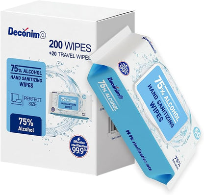 Advanced Large 75% Alcohol Hand Sanitizing Wipes, 4 Packs of 50 (200 count +20 travel wipes) - (Each Wipe Size 6" x 8")
